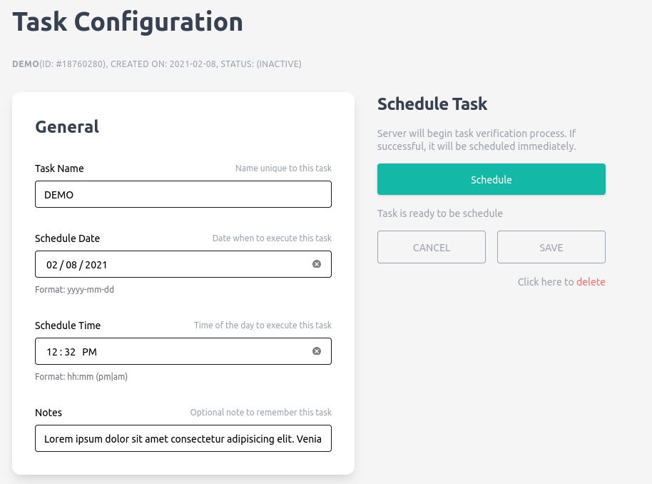 Scheduling inactive task